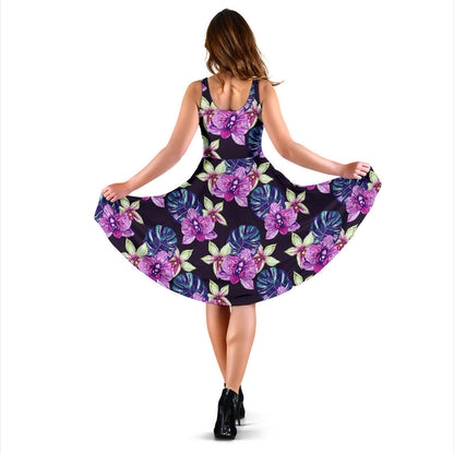 Orchid Pattern Print Design OR010 Midi Dress