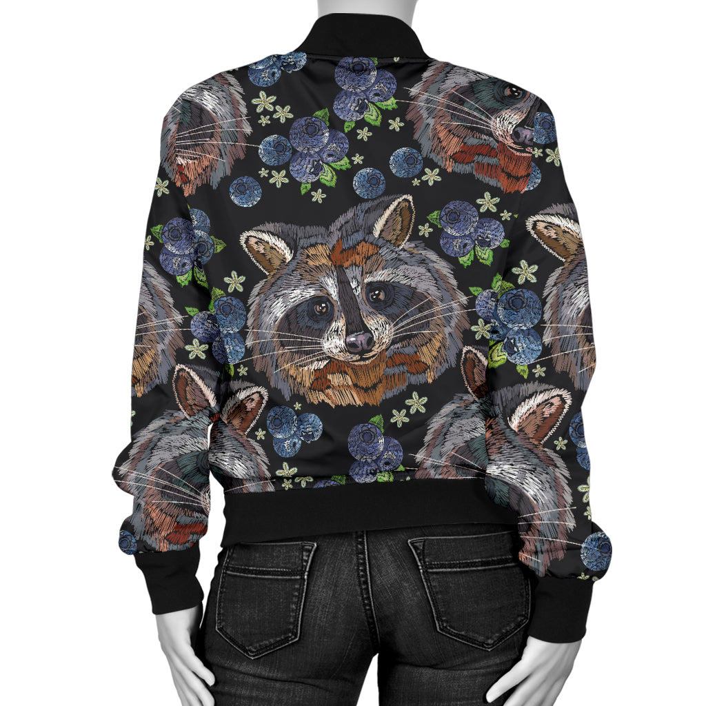 Raccoon Pattern Print Design A03 Women's Bomber Jacket