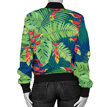 Heliconia Pattern Print Design HL08 Women Bomber Jacket