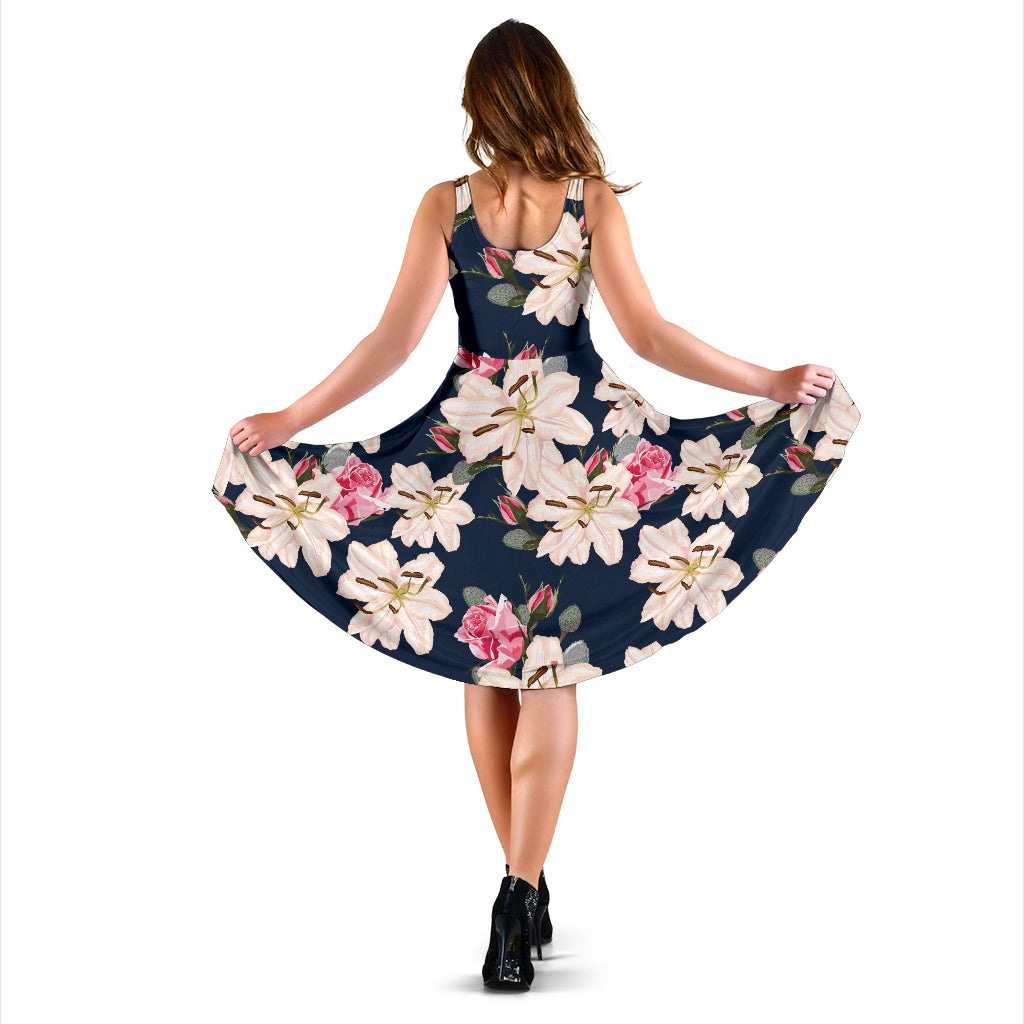 Lily Pattern Print Design LY04 Midi Dress