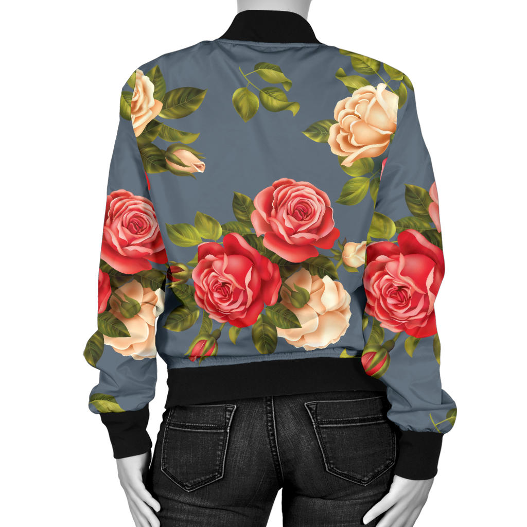 Rose Pattern Print Design RO017 Women Bomber Jacket