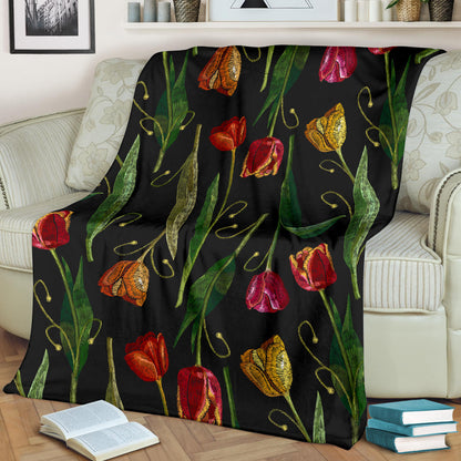 Tulip Embroidered Pattern Print Design TP01 Fleece Blanket