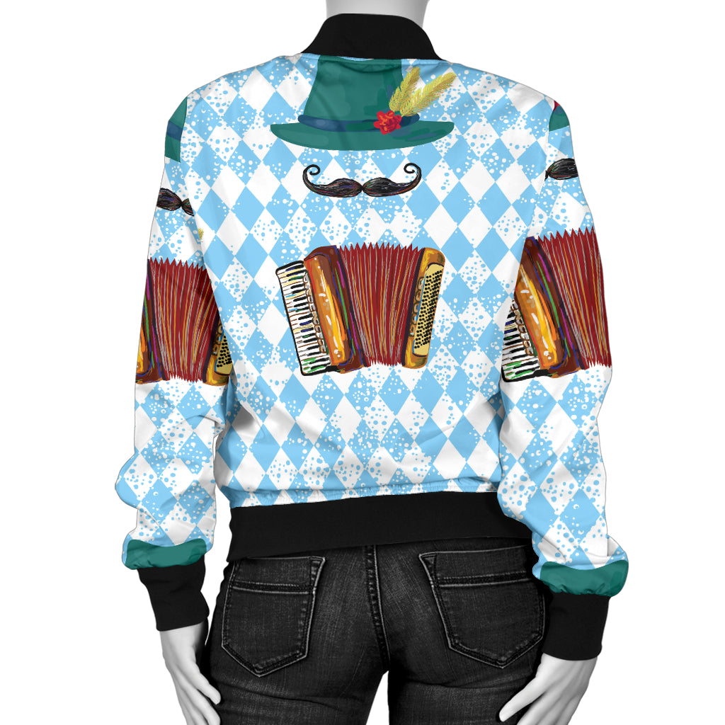 Accordion Mustache Pattern Print Design 01 Women's Bomber Jacket