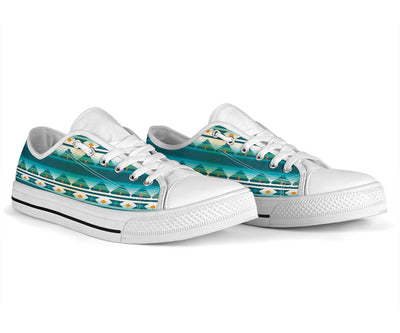 Blue Tribal Aztec White Bottom Low Top Shoes