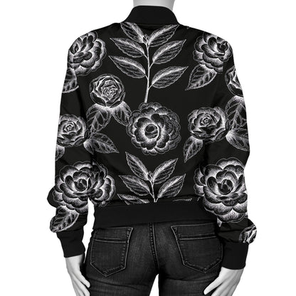 Camellia Pattern Print Design 02 Women's Bomber Jacket