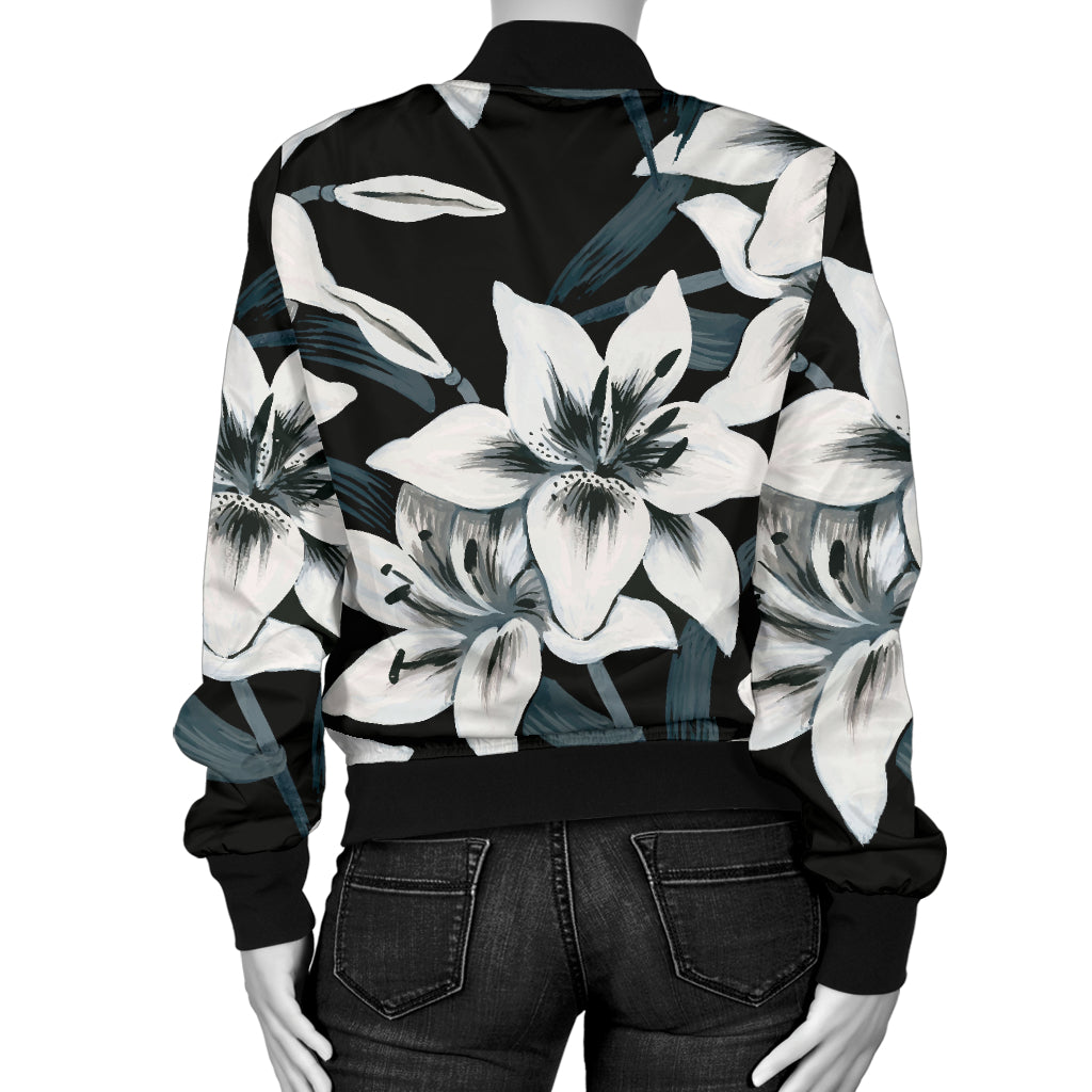 Lily Pattern Print Design 03 Women's Bomber Jacket