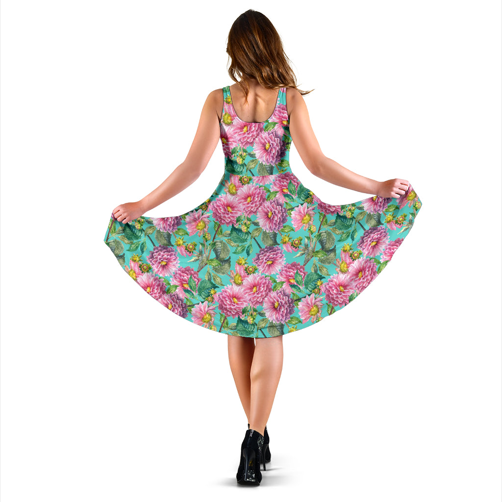 Dahlia Pattern Print Design DH07 Midi Dress