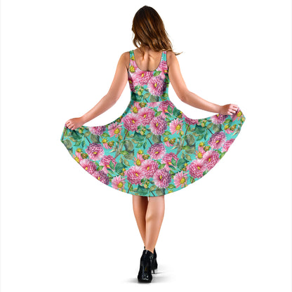 Dahlia Pattern Print Design DH07 Midi Dress