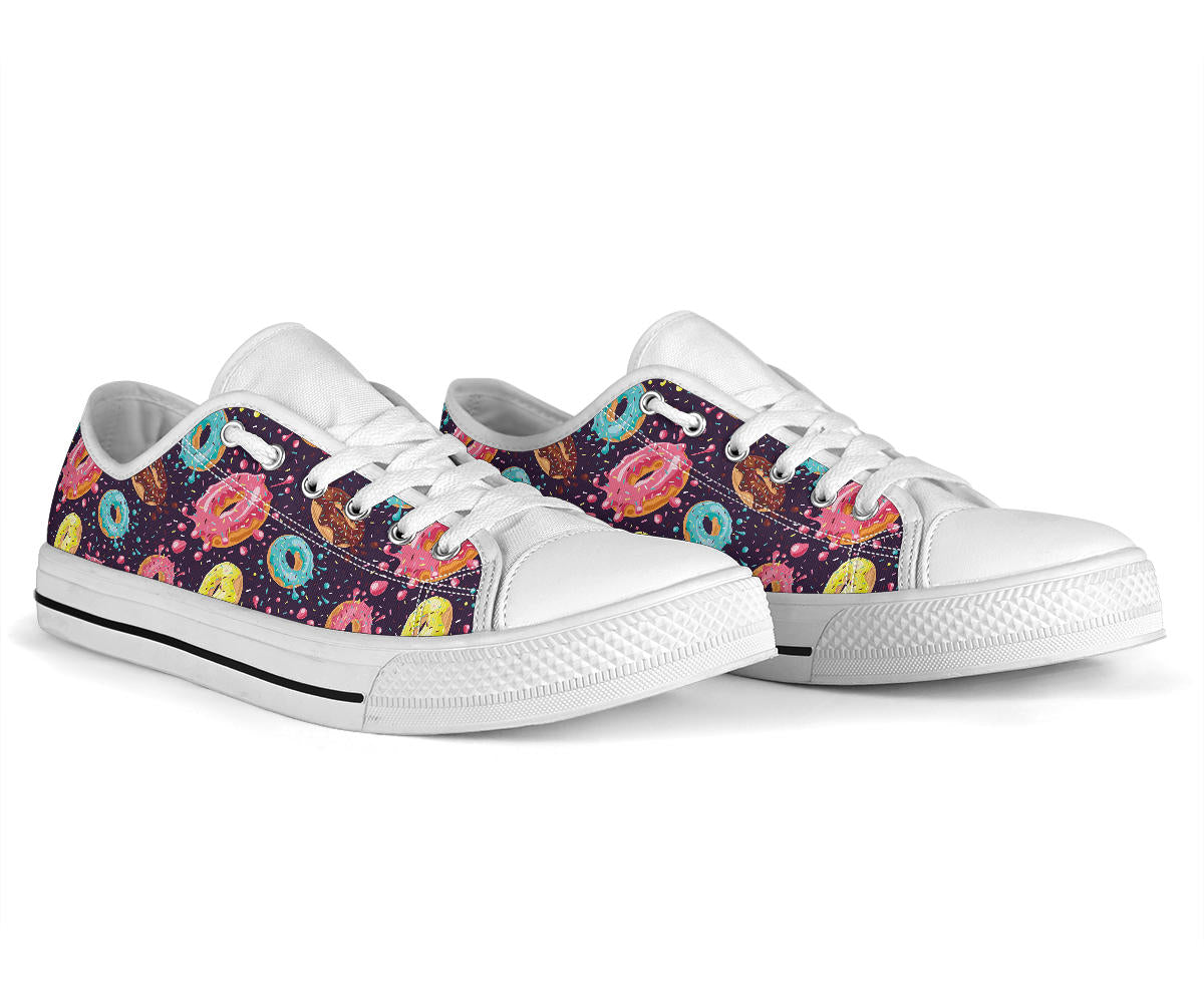 Donut Pattern Print Design DN03 White Bottom Low Top Shoes