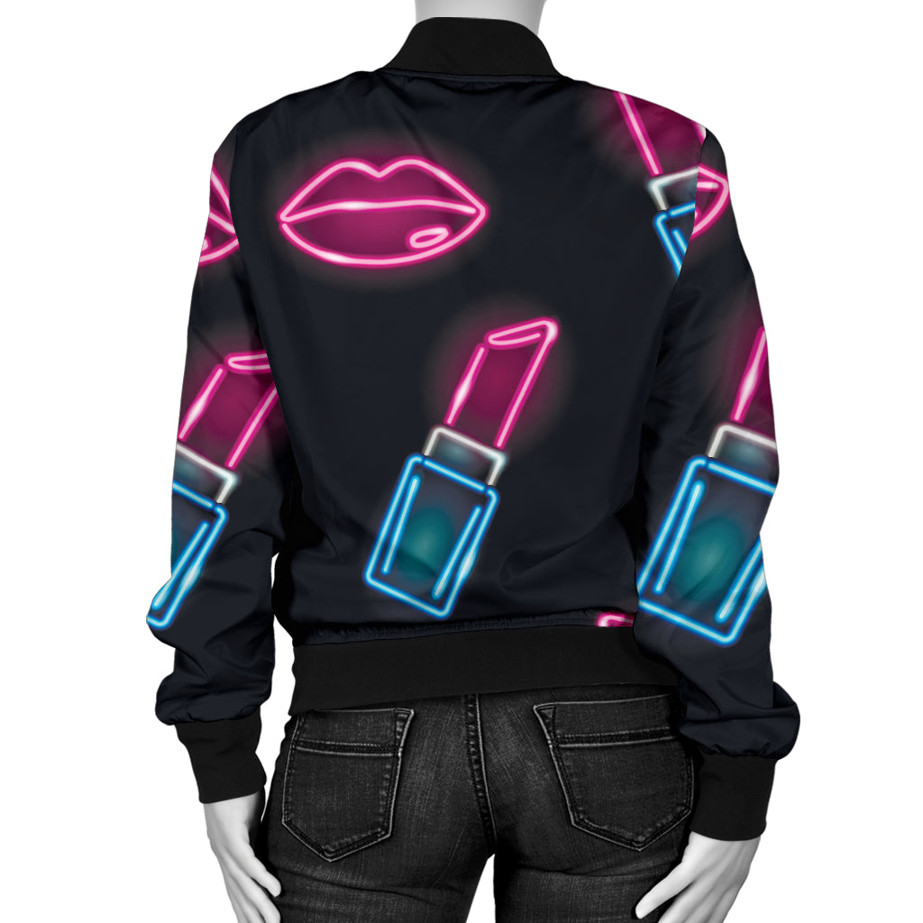 Lipstick Color Neon Pattern Print Design 03 Women's Bomber Jacket