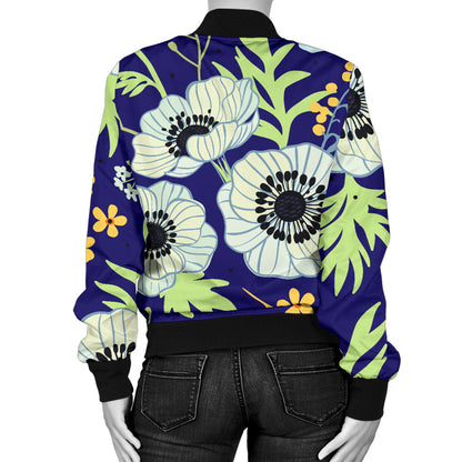 Anemone Pattern Print Design AM06 Women Bomber Jacket