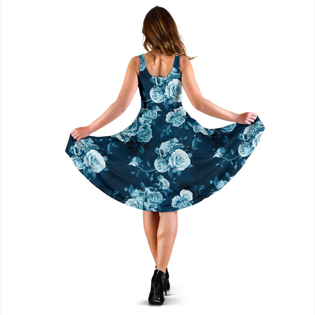 Rose Blue Pattern Print Design RO014 Midi Dress