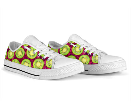 Kiwi Pattern Print Design KW05 White Bottom Low Top Shoes