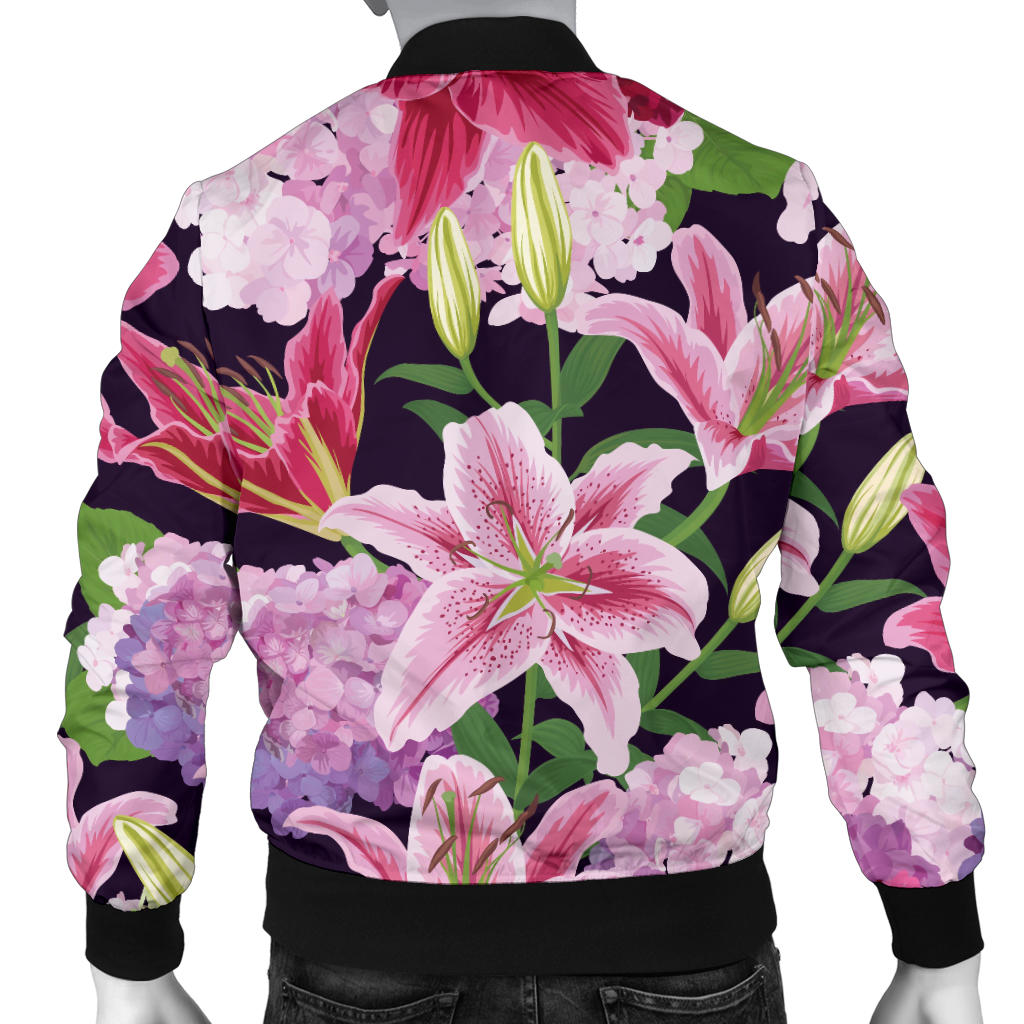 Lily Pattern Print Design LY017 Men Bomber Jacket
