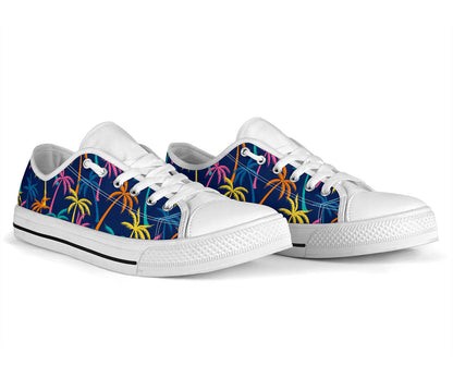 Palm Tree Pattern Print Design PT013 White Bottom Low Top Shoes
