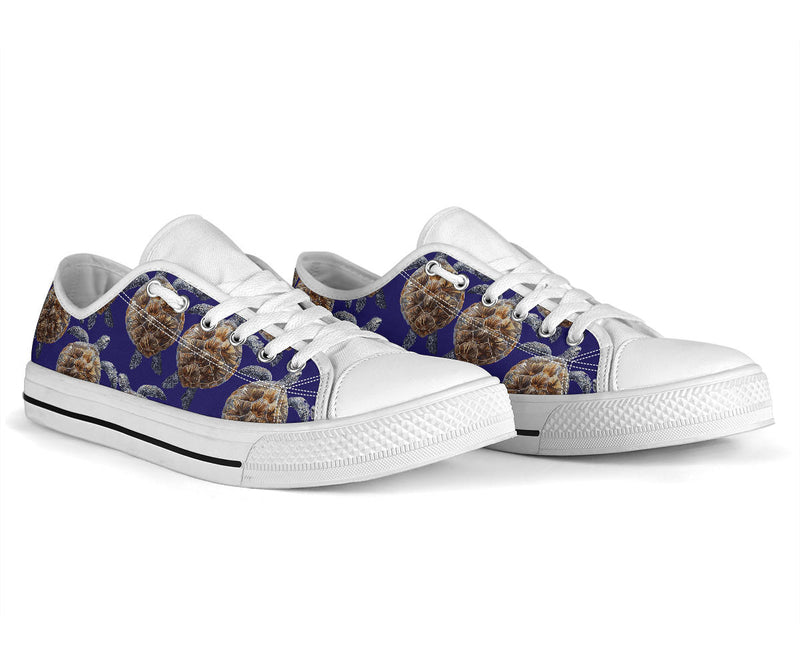 Sea Turtle Pattern Print Design T05 White Bottom Low Top Shoes