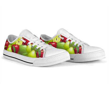 Apple Pattern Print Design AP03 White Bottom Low Top Shoes