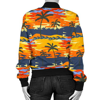 Palm Tree Pattern Print Design PT010 Women Bomber Jacket