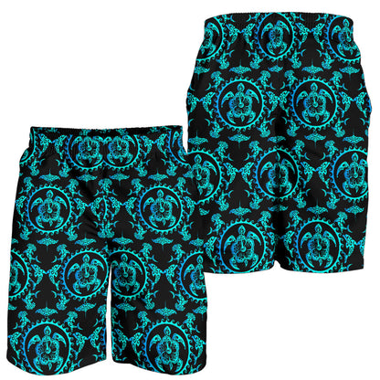 turquoise Tribal Sea Turtle Hawaiian Mens Shorts