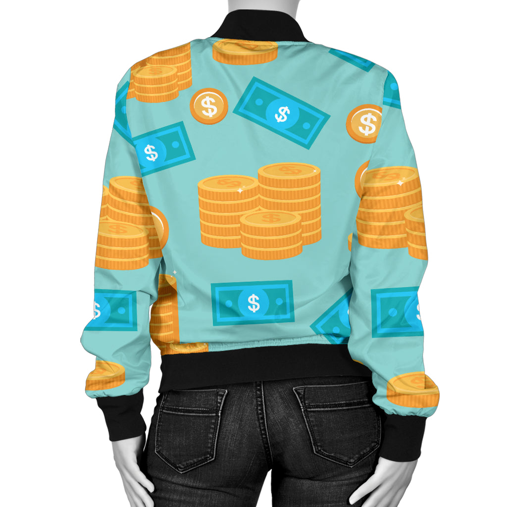Money Pattern Print Design 03 Women's Bomber Jacket