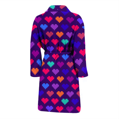 Heart Pixel Pattern Print Design HE03 Men Bathrobe