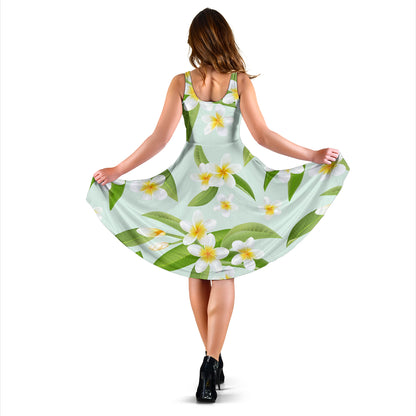 Yellow Plumeria Pattern Print Design PM024 Midi Dress