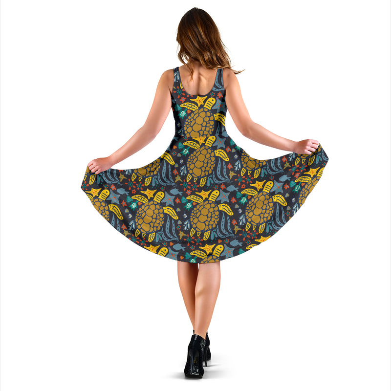 Sea Turtle Pattern Print Design T03 Midi Dress