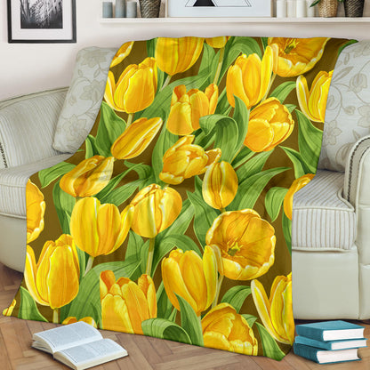 Tulip Yellow Pattern Print Design TP010 Fleece Blanket