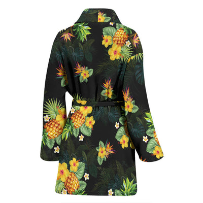 Pineapple Tropical Flower Print Pattern Women Bathrobe