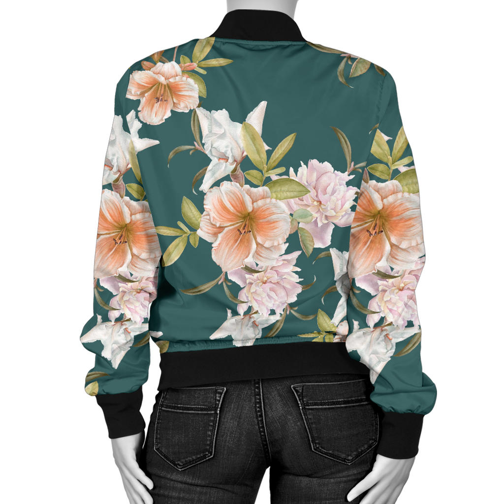Iris Pattern Print Design IR01 Women Bomber Jacket