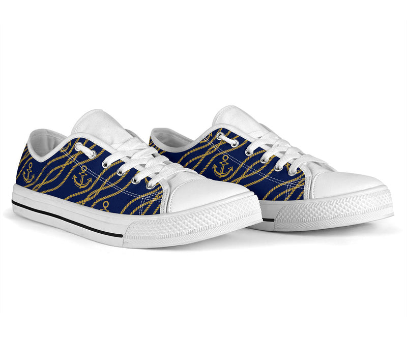 Nautical Anchor Rope Pattern White Bottom Low Top Shoes