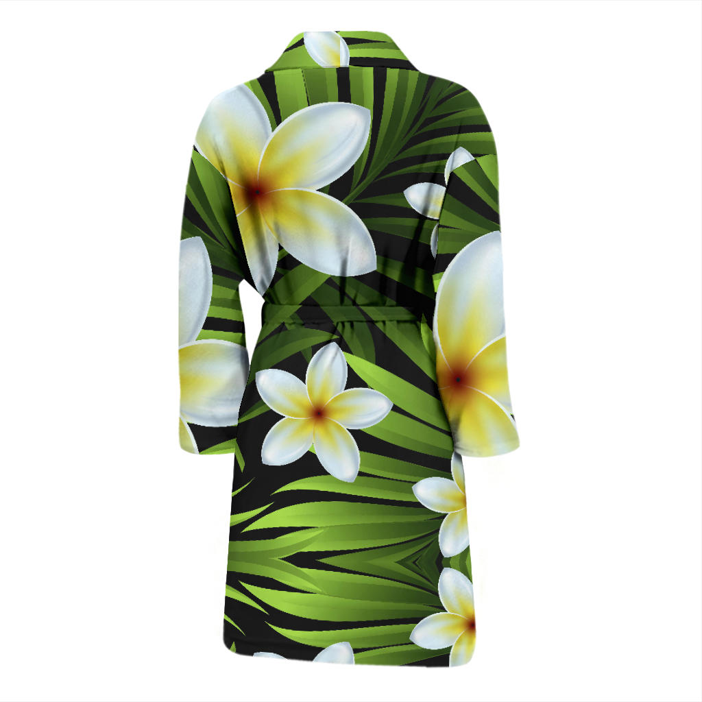White Plumeria Pattern Print Design PM06 Men Bathrobe
