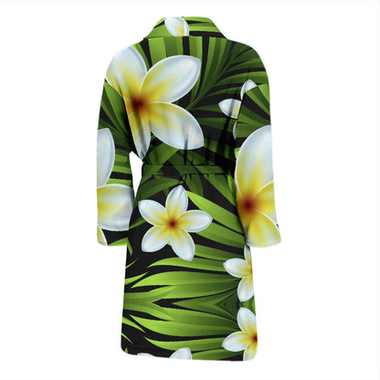 White Plumeria Pattern Print Design PM06 Men Bathrobe