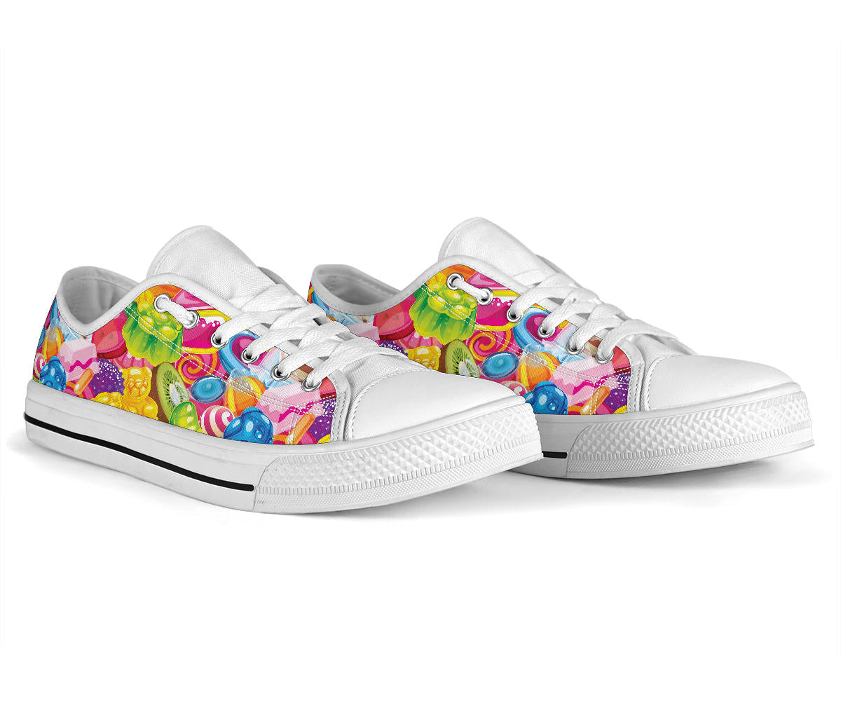 Candy Pattern Print Design CA01 White Bottom Low Top Shoes