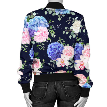 Hydrangea Pattern Print Design HD01 Women Bomber Jacket