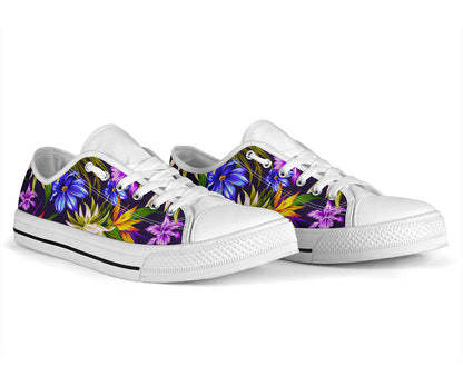 Water Lily Pattern Print Design WL08 White Bottom Low Top Shoes