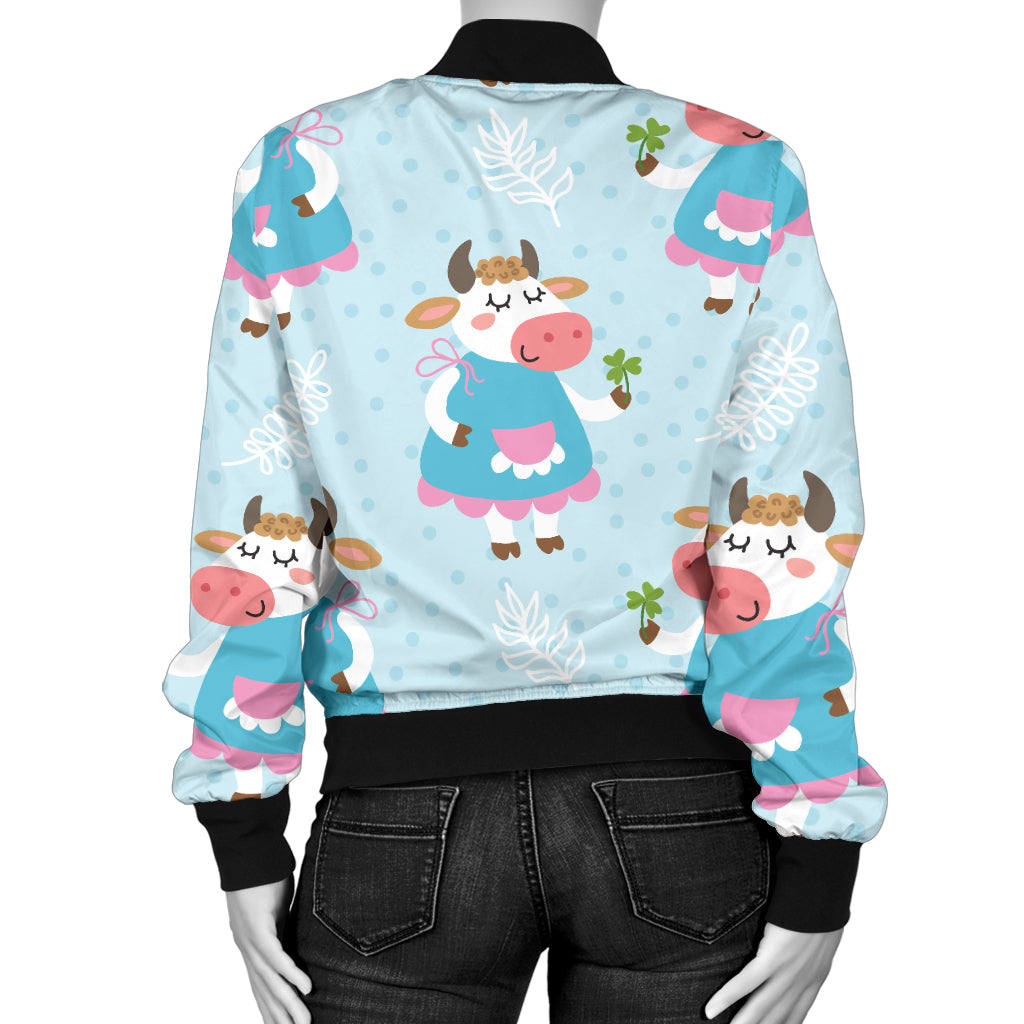 Cattle Happy Pattern Print Design 03 Women's Bomber Jacket