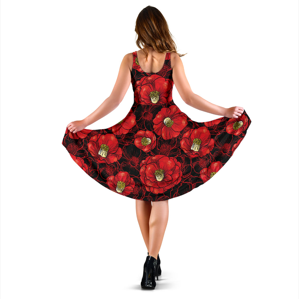 Camellia Pattern Print Design CM06 Midi Dress