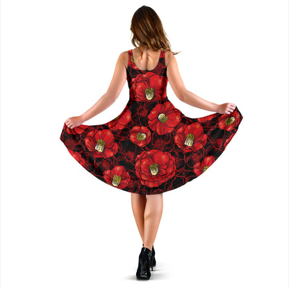 Camellia Pattern Print Design CM06 Midi Dress