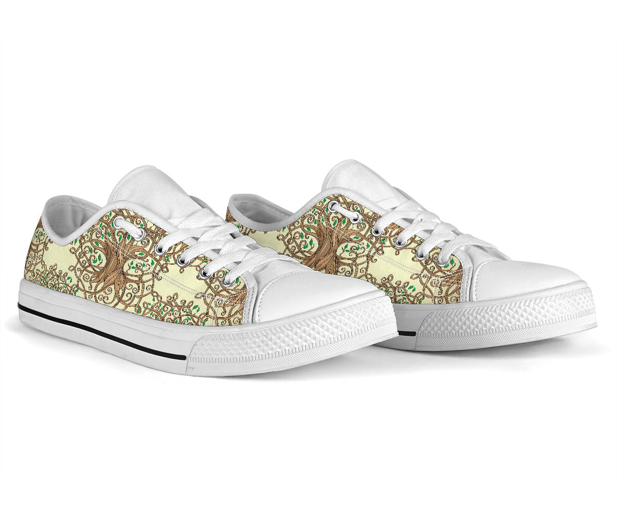 Celtic Tree of life White Bottom Low Top Shoes