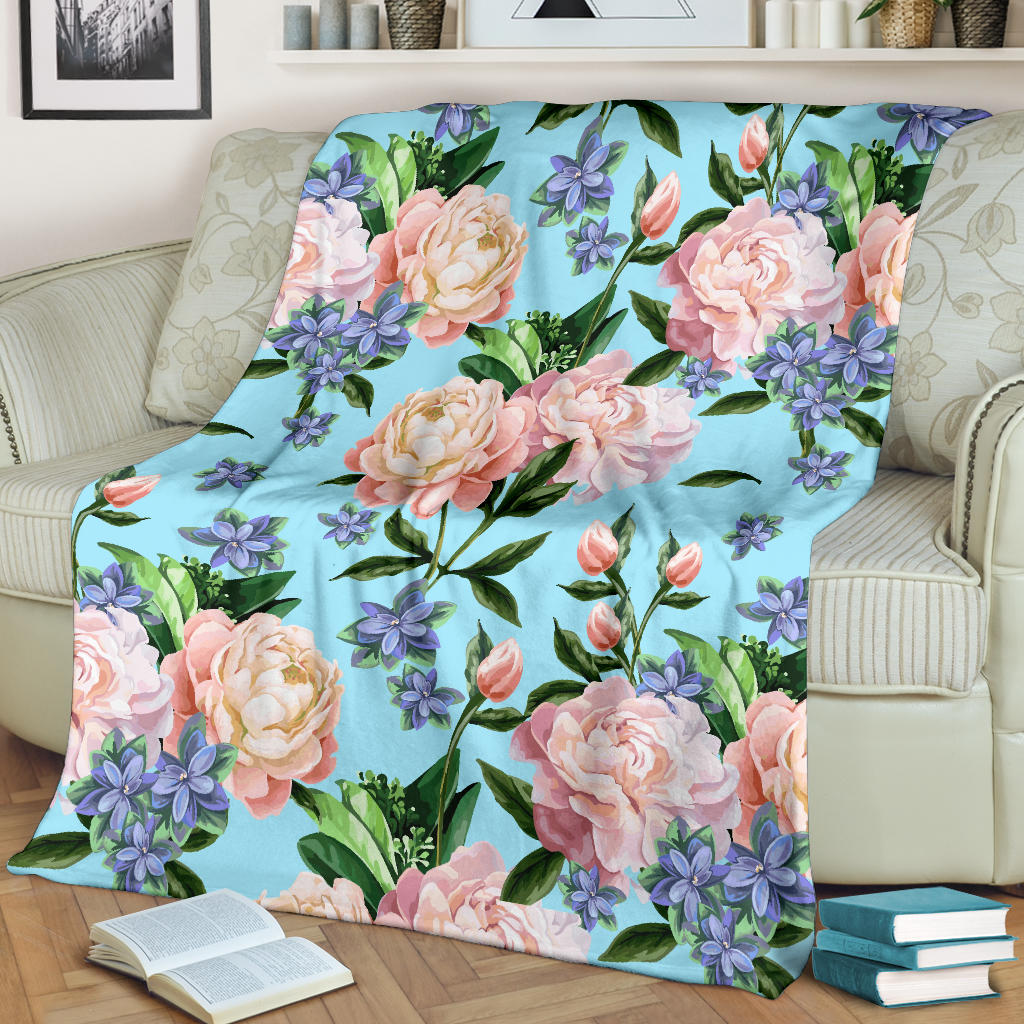 Peony Pattern Print Design PE02 Fleece Blanket