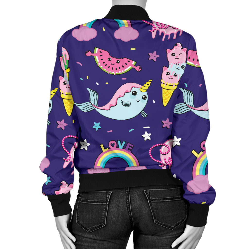 Narwhal Cute Pattern Print Design 02 Women's Bomber Jacket