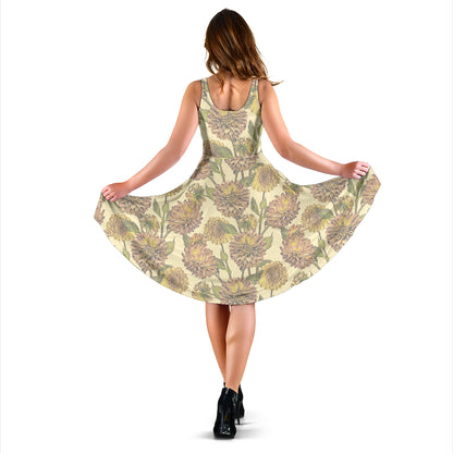 Dahlia Pattern Print Design DH09 Midi Dress