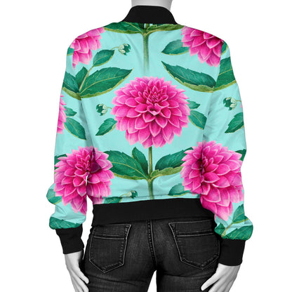 Dahlia Pattern Print Design DH08 Women Bomber Jacket