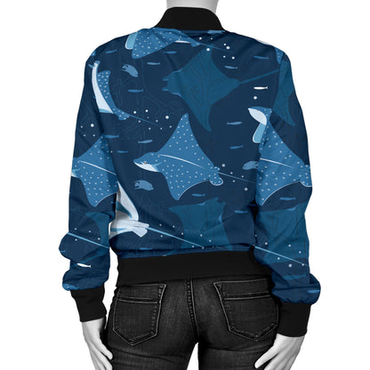 Manta Ray Pattern Print Design 02 Women's Bomber Jacket