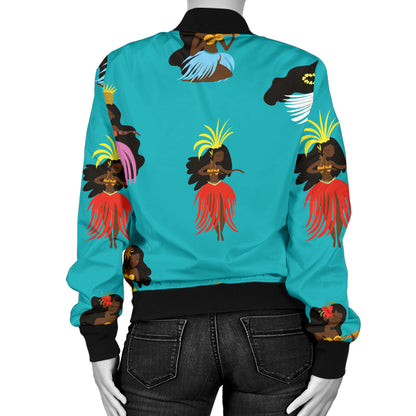 Hula Dancers Pattern Print Design 04 Women's Bomber Jacket