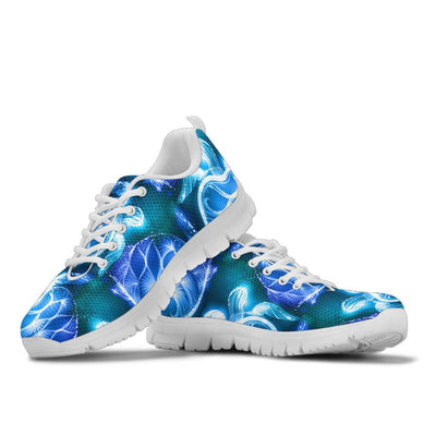 Blue Neon Sea Turtle Print Sneakers White Bottom Shoes