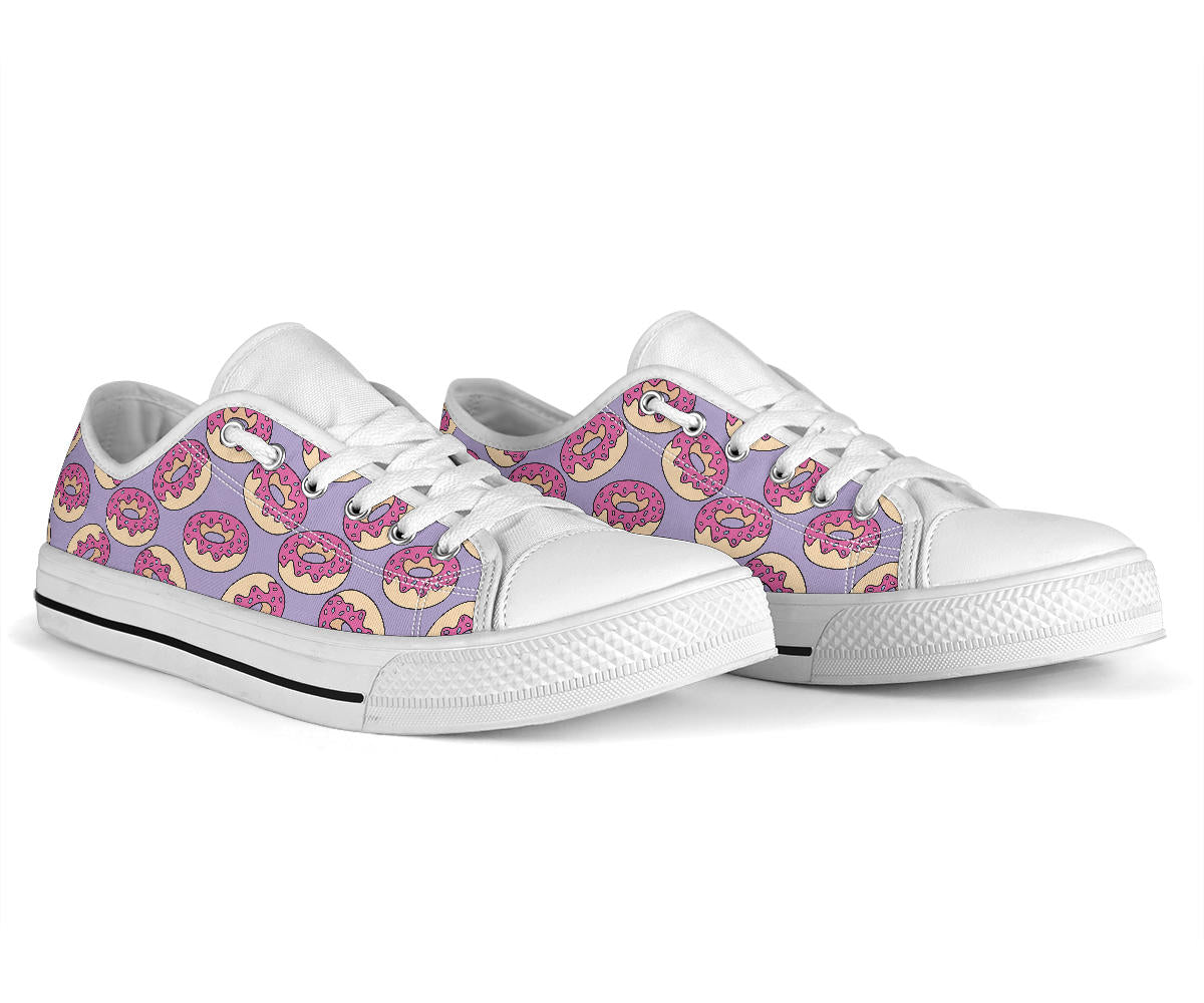 Donut Pattern Print Design DN015 White Bottom Low Top Shoes