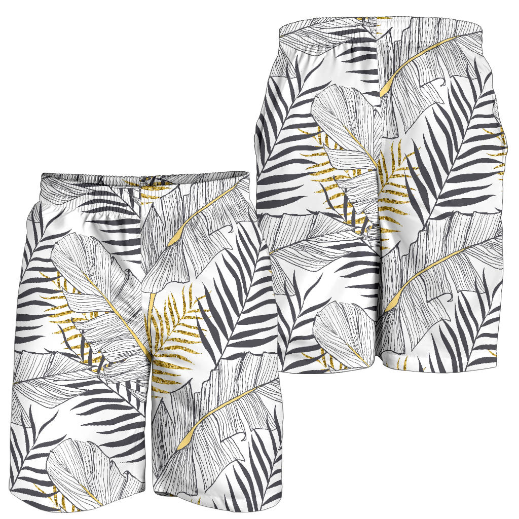 Gold Glitter Tropical Palm Leaves Mens Shorts