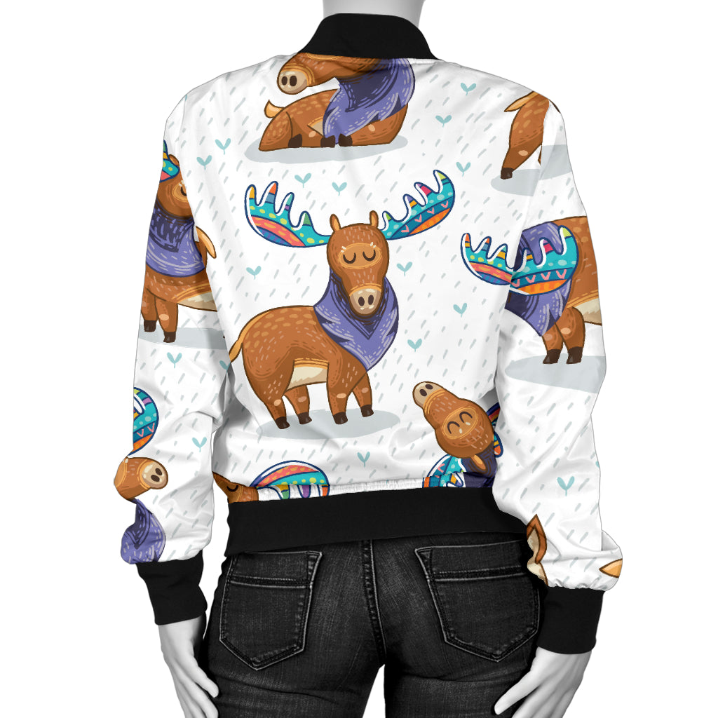 Moose Cute Pattern Print Design 01 Women's Bomber Jacket